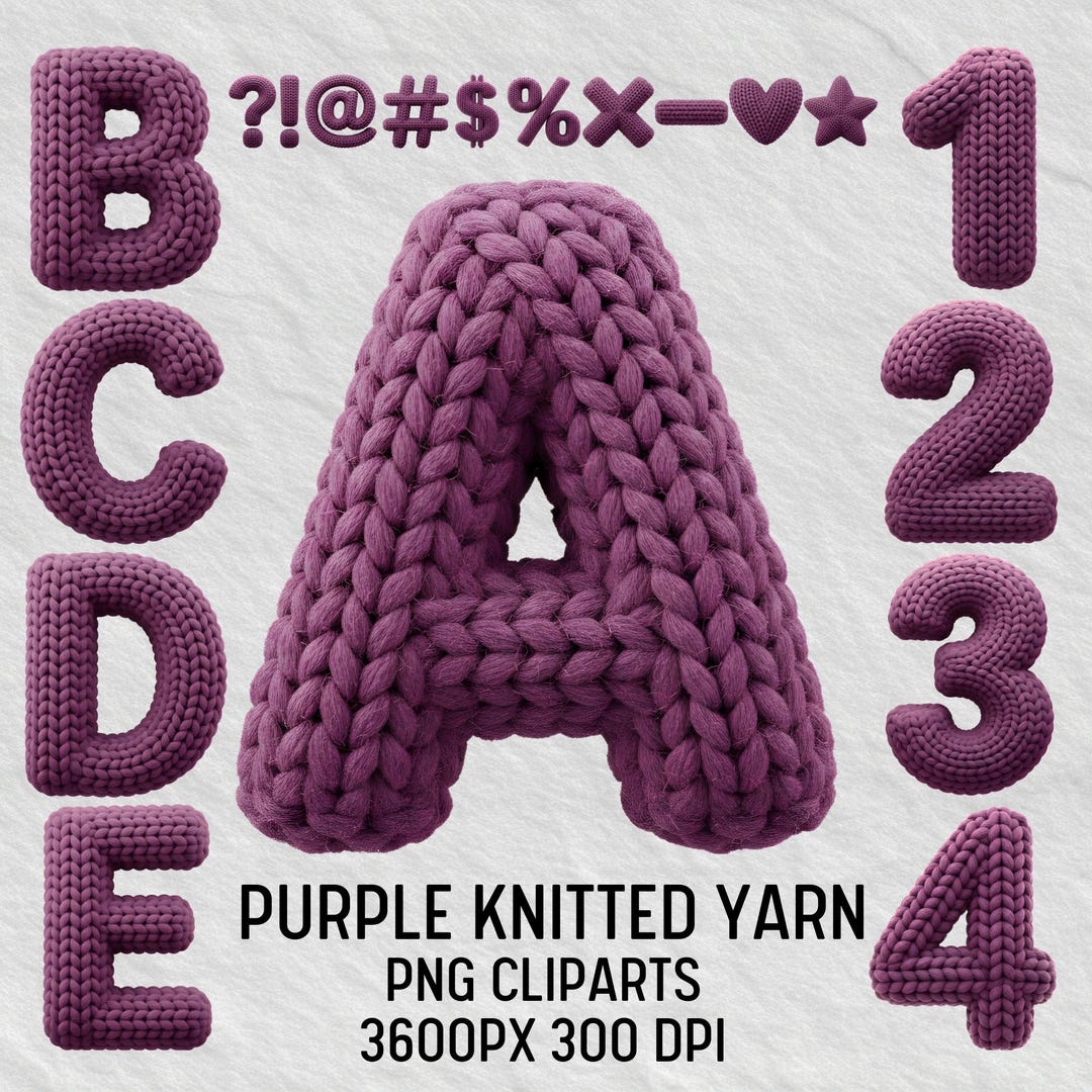Yarn Letter R Purple Knitted Yarn Alphabet Clipart PNG Letters Cozy Knitted Font for ...
