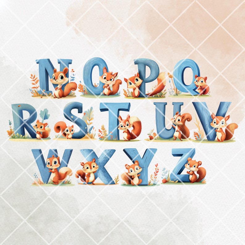 Squirrel Letters Squirrel Alphabet Clipart, Watercolor Woodland Letters PNG, Nursery ...