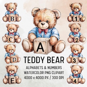 Teddy Bear Alphabet Clipart: Nursery Decor PNG Letters (Digital Download)