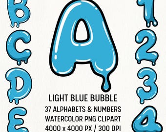 Blue Dripping Graffiti Alphabet PNG: Bubble Font (Digital Download)