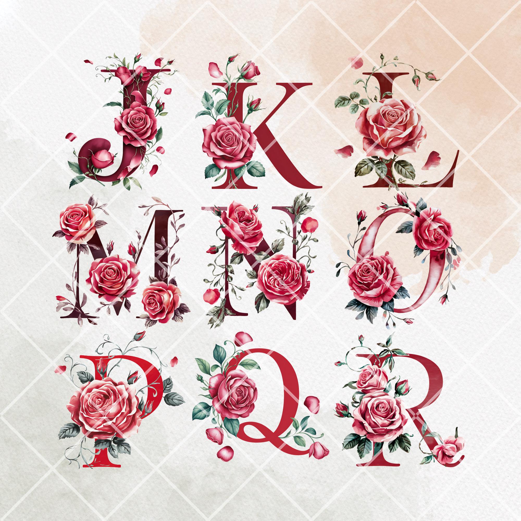 Red Rose Floral Alphabet PNG Clipart: Wedding Letters (digital Download ...