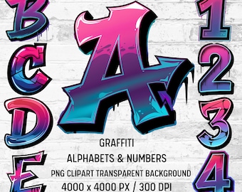 Graffiti Alphabet PNG: Urban Font Designs (Commercial Use) (Digital Download)