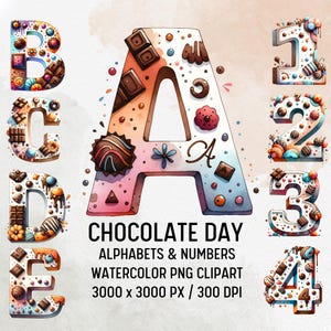 CHOCOLATE decorative Alphabets Watercolor Clipart PNG Transparent Background Sublimation Commercial Use ClipArt Sweet Font Birthday Gift