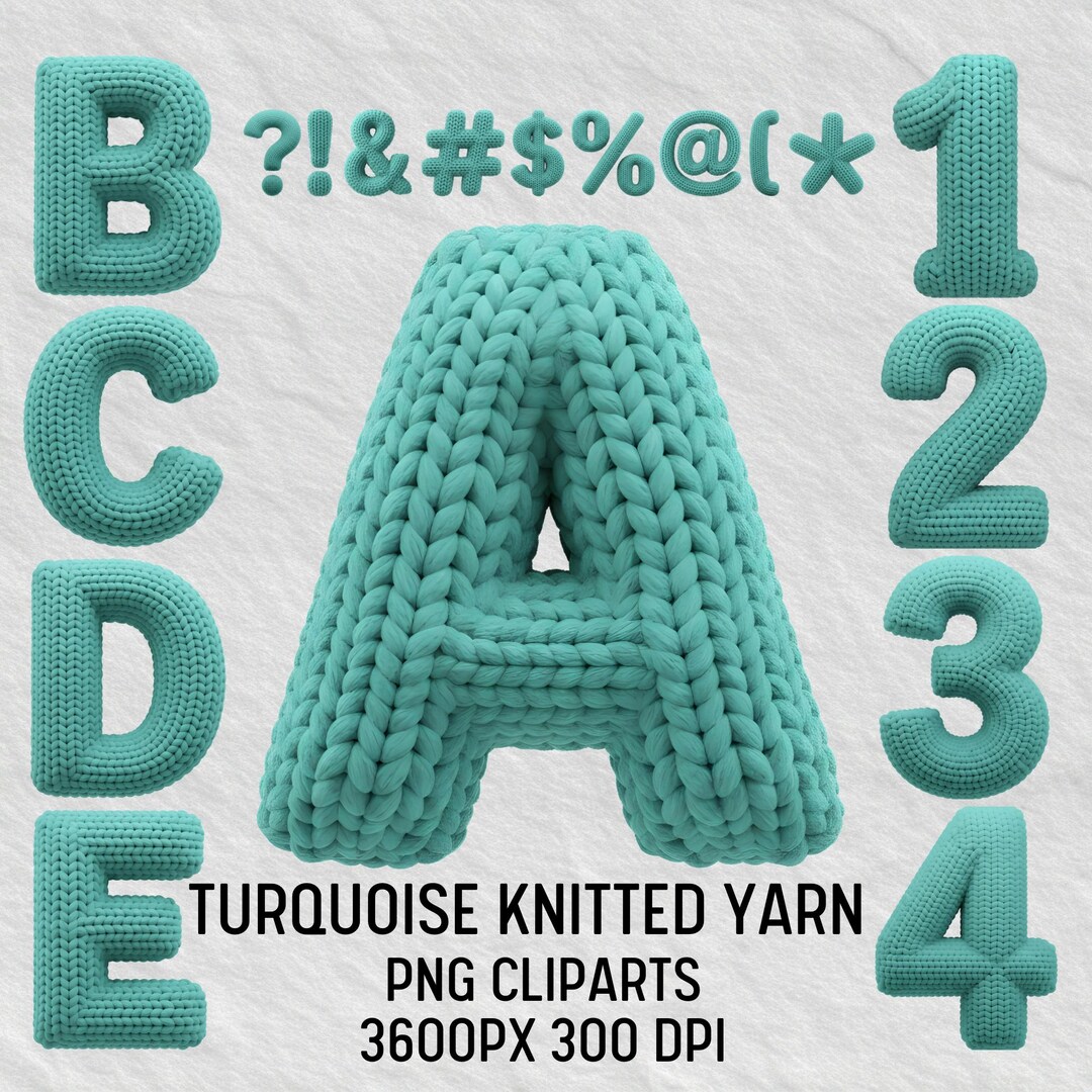 Yarn Letter R Turquoise Knitted Yarn Alphabet Clipart PNG Letters Cozy Knitted Font ...