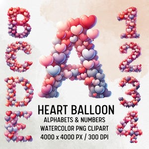 Coração Balão Alfabeto Clipart, letras românticas clipart, amor clipart, carta balão, alfabeto dia dos namorados, casamento clipart, alfabeto amor