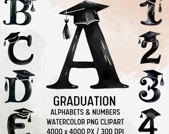 Graduation Cap Alphabet Clipart: 3D Diploma PNG Font (Digital Download)