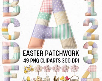 Easter Patchwork Quilt Alphabet PNG Clipart (Digital Download)