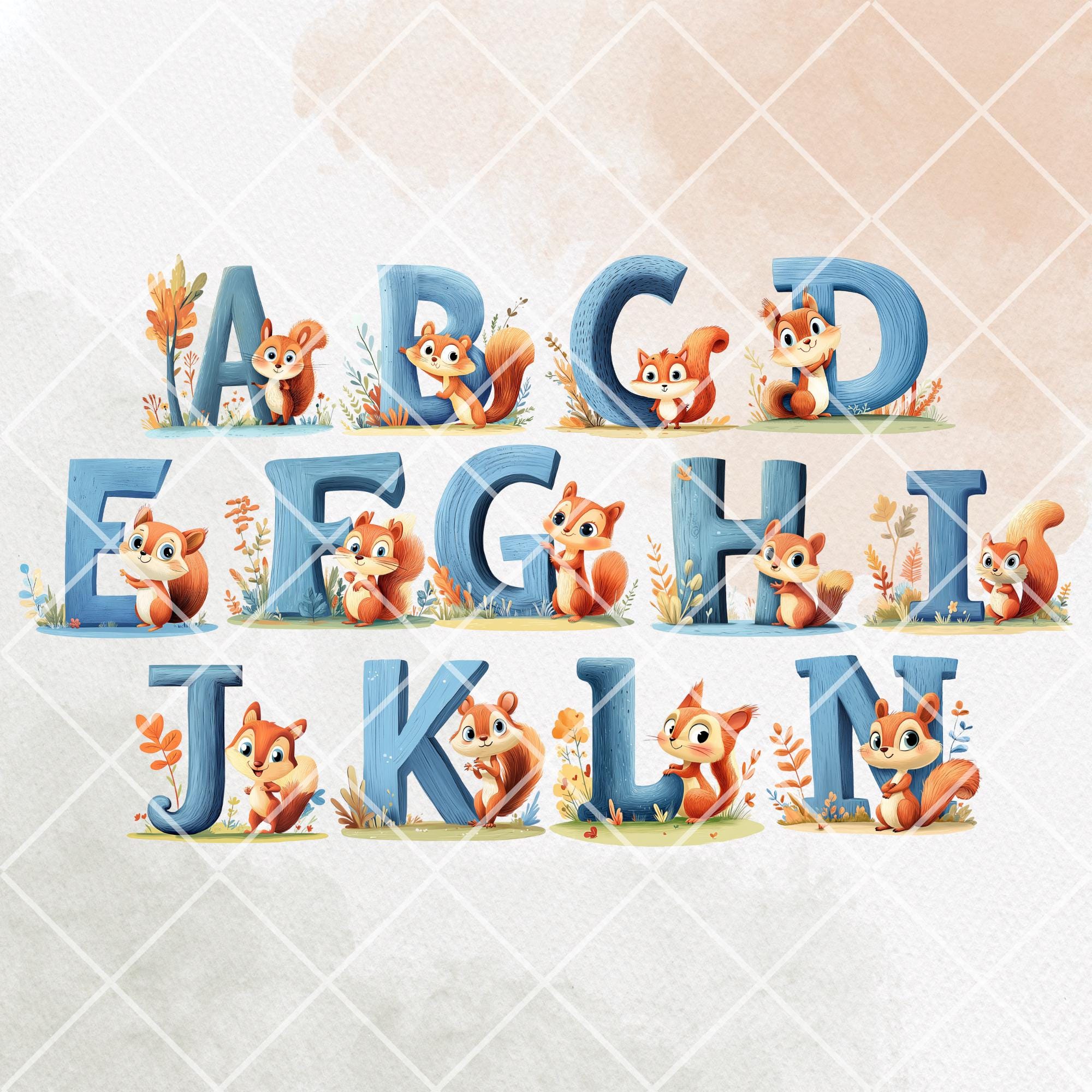 Squirrel Letters Squirrel Alphabet Clipart, Watercolor Woodland Letters PNG, Nursery ...