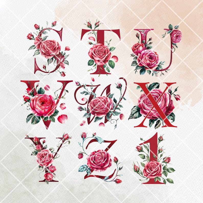 Red Roses Block Letters Red Rose Floral Alphabet PNG Clipart: Wedding Letters (digital Download ...