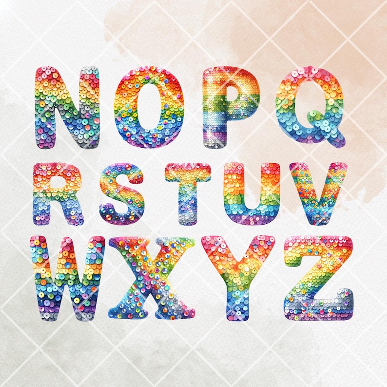Rainbow Sequin Alphabet PNG: Glitter Letters Clip Art (digital Download ...