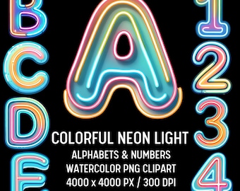 Neon Alphabet Clipart: PNG Neon Sign Font (Digital Download)