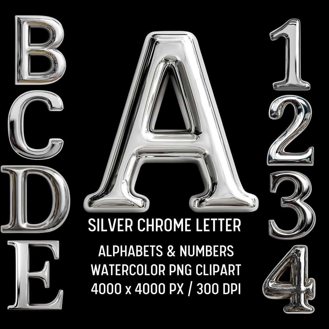 Chillenium Letters Silver Chrome Alphabet Clipart: Metallic Letters for Cricut (PNG ...