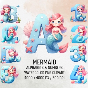 Meerjungfrau Alphabet Clipart, Ozean Fantasy Buchstaben PNG, Unterwasser Meer Schrift, Magische Sirene Typografie, Aquarell Meerjungfrau Text, Märchen Meer
