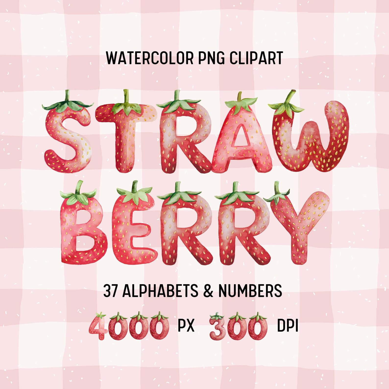 Watercolor Strawberry Alphabet Clipart: Berry Font PNG Set (digital ...
