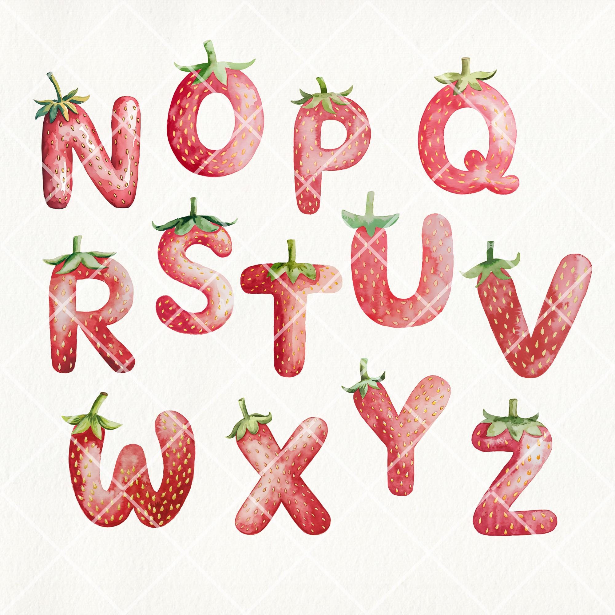 Watercolor Strawberry Alphabet Clipart: Berry Font PNG Set (digital ...