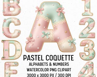 Set di PNG con alfabeto natalizio Pastel Coquette, Clipart di lettere natalizie, Grafica di font natalizi kawaii