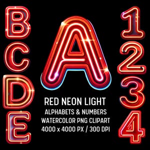 Pacchetto clipart alfabeto neon rosso, disegni PNG lettere neon, monogramma neon, scarabocchio neon, font insegne neon, lettera insegne neon, font LED