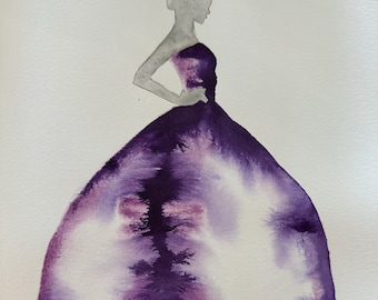 Ilustração de Moda - Arte Original em Aquarela