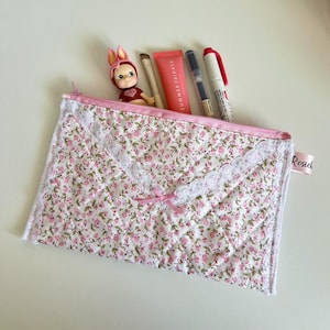 handmade pink floral pencil case