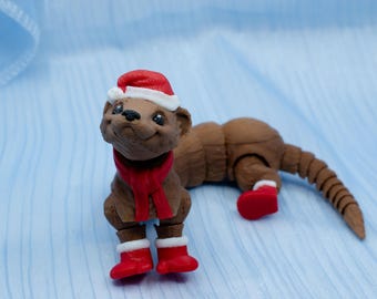 3D Printed Christmas Ferret Articulated Toy Fidget Gift | Desk Pet and Bookshelf Decoration