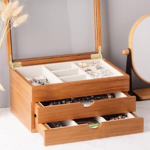 Multiple types of Glass Lid Large Jewelry Box Lockable with Drawer, Jewelry Holder, Jewellery Organizer Case, Wedding Gift, Best Friend Idea