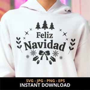 Feliz Navidad Svg Design, Spanish Merry Christmas Svg Png, Santa Family T-Shirt, Cut files for Cricut, Silhouette Vector Files, Sublimation