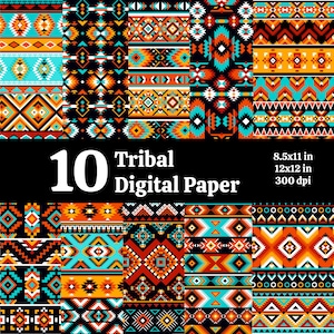 Tribal Digital Paper Bundle, Aztec Seamles Patterns, American Native Patterns Designs, Printable Ethnic Digital Paper Pack Navajo Background