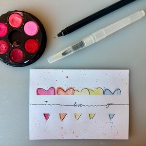 Ich liebe dich Karte, Liebeskarte, Herzkarte, Regenbogenherzen, romantische Karte