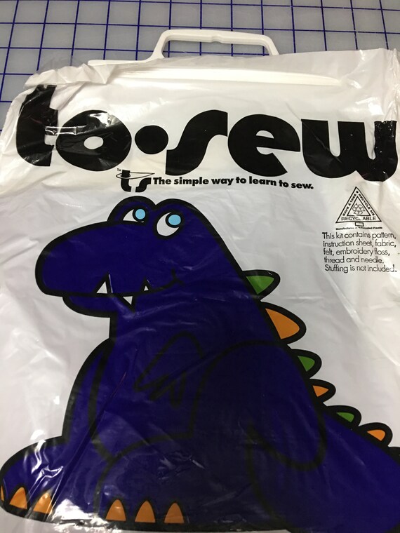 Vtg 80s Learn To Sew Purple Dinosaur Pillow Sewing Kit Etsy