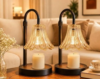 Candle Warmer Lamp 2 Pack, Vintage Floral Glass Shade Candle Lamp Warmer with Timer, Dimmable Electric Wax Melt Lamp,Bedside Home Decor Gift