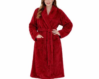 Red Plush Bathrobe for Women, Soft Fleece Spa Robe, Cozy Winter Housecoat, Luxury Warm Lounge Robe, Gift for Her