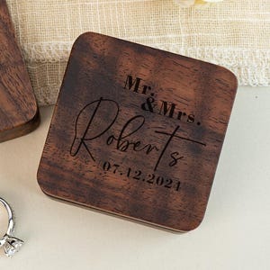 Wooden Ring Box, Personalized Wedding Ring Box, Engagement Rig Holder, Wedding Ceremony Ring Bearer, Proposal Gift, Square Engraved Ring Box