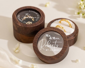 Ringschatulle aus Holz, personalisierte Ringkiste, Eheringhalter mit 2 Steckplätzen, Verlobungsringkiste, Hochzeitsgeschenk, Gedenkringkiste