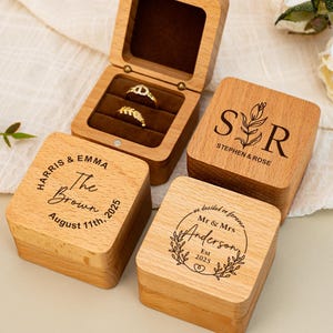 Caja para anillos de boda, caja de madera personalizada, soporte para anillos de ceremonia, soporte para anillos con doble ranura para aniversario, propuesta de matrimonio o compromiso.