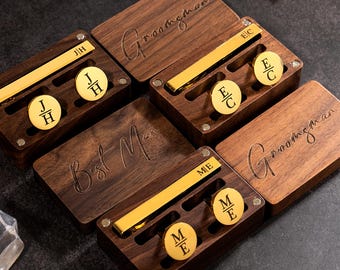Cufflinks Tie Clip Box for Groomsmen, Personalized Cufflinks Tie Clip Set, Engraved Groomsmen Cufflinks, Groomsmen Proposal, Groomsmen Gift