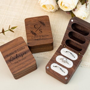 Trouwringdoos, cadeau verlovingsringhouder, gepersonaliseerde ringdoos voor huwelijksceremonie, jubileumcadeau, getrouwd cadeau, houten ringdoos
