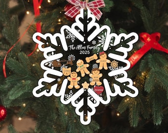 Boule de Noël 4D personnalisée, boule de neige flocon de neige avec famille en pain d'épice, décoration de Noël en famille, décoration d'arbre de Noël 2025