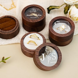Personalized Wooden Ring Box, Clear Lid Engagement Ring Box, Couple Ring Bearer Box, Custom Ring Box, Wedding Ring Box, Married Gift for Her