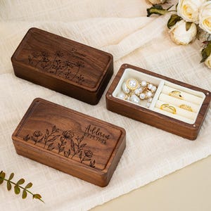 Schmuckschatulle mit Gravur, Holzschmuckschatulle, Schmuckschatulle für Sie, Brautjungfer Geschenk, Hochzeit Schmuckhalter Gefälligkeiten, Geburtstagsgeschenk für Freund