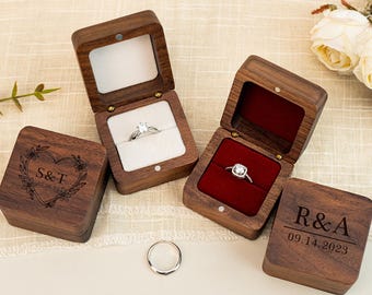 Married Gift Personalized, Wedding Ring Box, Engagement Proposal Ring Holder, Wooden Ring Bearer for Wedding Ceremony, 1 or 2 slots Ring Box