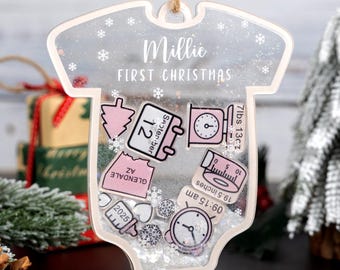 Baby First Christmas Bauble, Personalized Newborn Christmas Hanging Ornament, Baby 1st Christmas Decoration,Baby Birth Data Acrylic Keepsake