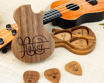 Engraved Guitar Pick Holder Storage, Personalized Wooden Guitar Picks Box, Guitar Picks Gift for Guitarist Musician, Gift for Guitar Player