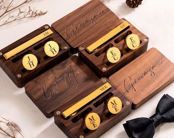 Caja para gemelos y pinza de corbata para padrinos de boda, juego de gemelos y pinza de corbata personalizados, gemelos grabados para padrinos de boda, propuesta para padrinos de boda, regalo para padrinos de boda
