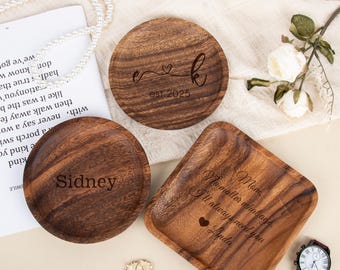 Personalized Wooden Tray, Wedding Catchall Tray for Newlyweds, Engraved Valet Tray for Her Him Jewelry Dish for Wedding Ceremony Anniversary