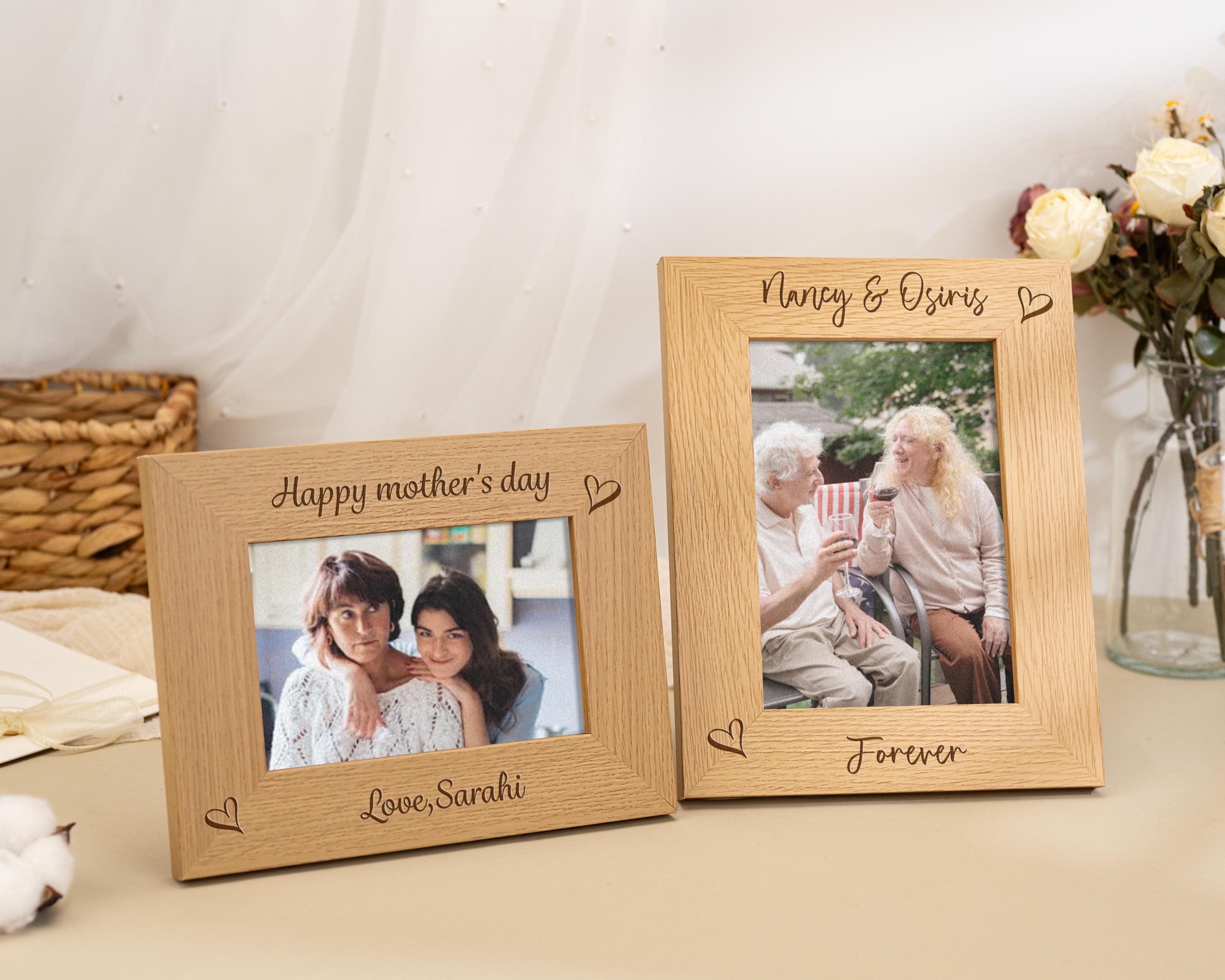 Custom Wood Photo Frame, Engraved Any Text Picture Frame, Bespoke ...