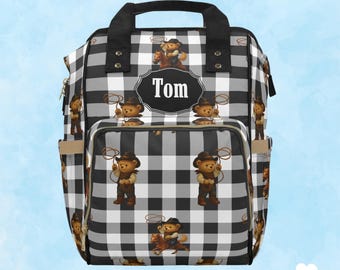 Mochila de pañales personalizada con osito de vaquero