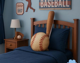 Baseball Bat Pillow - Sports Bedroom Decor for Kids