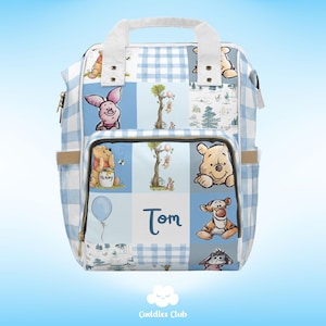 Personalisierter Winnie The Pooh Windelrucksack | Winnie Puuh Windeltasche | Winnie Puuh Kinderzimmer | Winnie Puuh Geschenk | Pooh Tasche |Blau