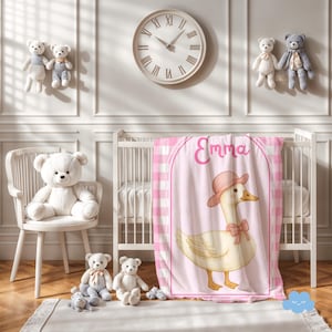 Personalized Goose Baby Blanket - Girls Nursery Decor, Keepsake Gift
