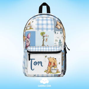 Personalized The Pooh Backpack for Kids | Pooh Nursery | Pooh Gift | Cute Cartoon School Bag | Travel Backpack | Back to School | Blue Bag